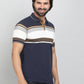 Navy Blue Striped REGULAR FIT Polo T-Shirt | Greenfibre