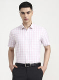 White & Pink Checked Regular Fit Formal Shirt | Greenfibre