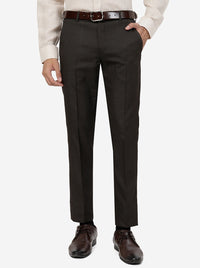 Brown Solid Super Slim Fit Formal Trouser | Greenfibre