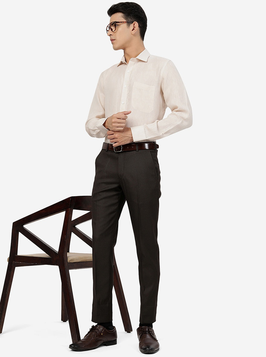 Brown Solid Super Slim Fit Formal Trouser | Greenfibre