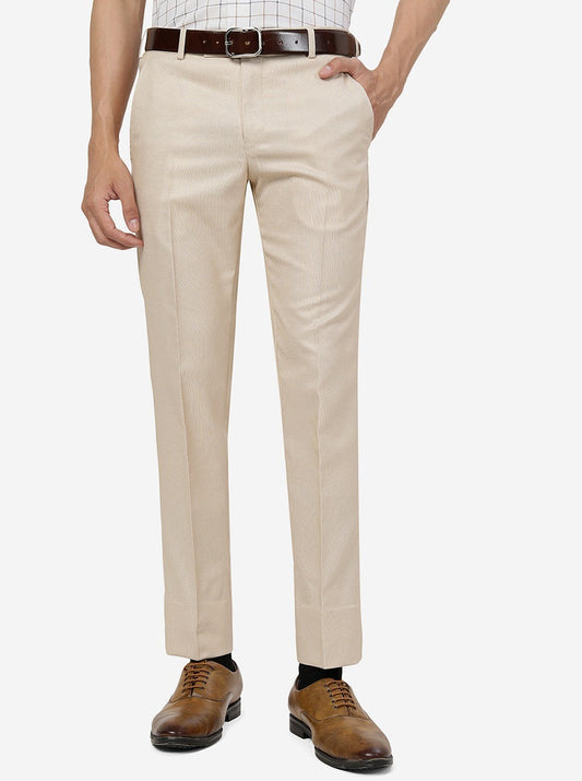 Khaki Solid Super Slim Fit Formal Trouser | Greenfibre