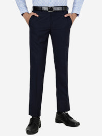 Navy Blue Solid Slim Fit Formal Trouser | Greenfibre