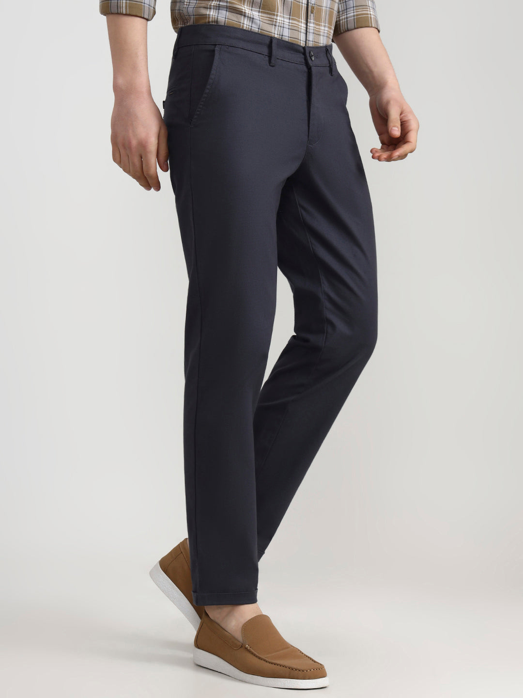 Dark Grey Solid Neo Fit Casual Trouser | Greenfibre