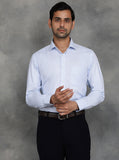 Sky Blue Striped Slim Fit Formal Shirt | GreenFibre