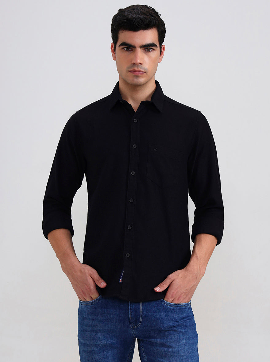 Black Solid Slim Fit Casual Shirt | Greenfibre