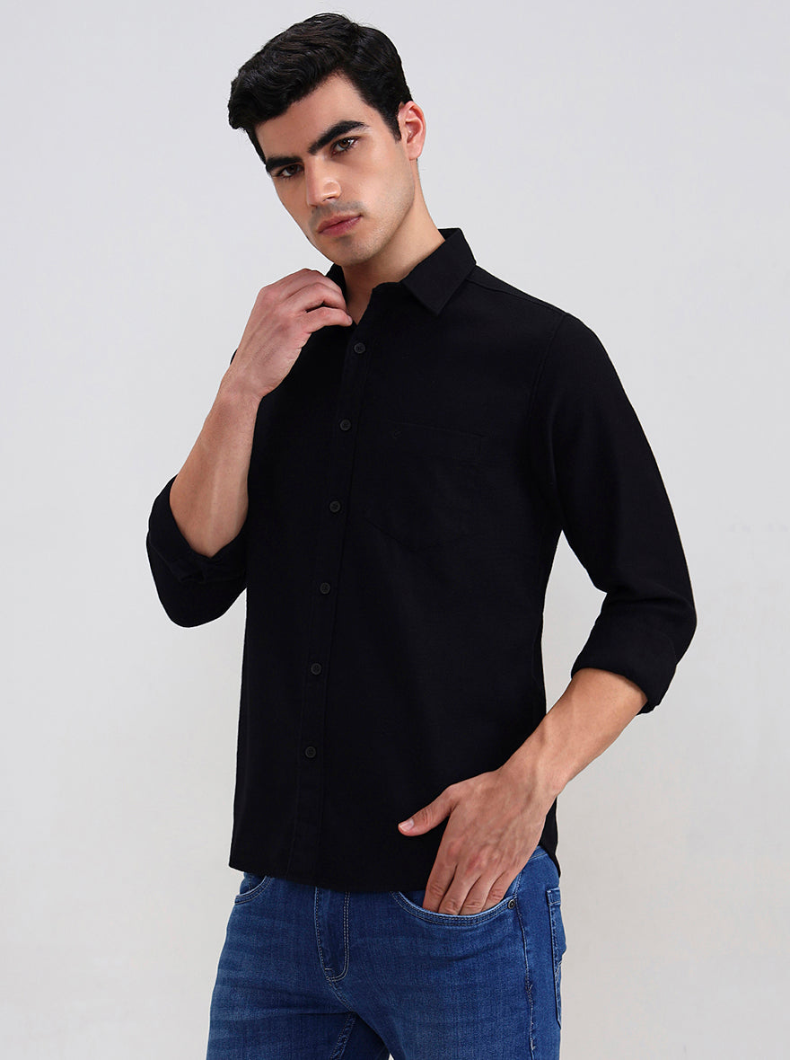 Black Solid Slim Fit Casual Shirt | Greenfibre