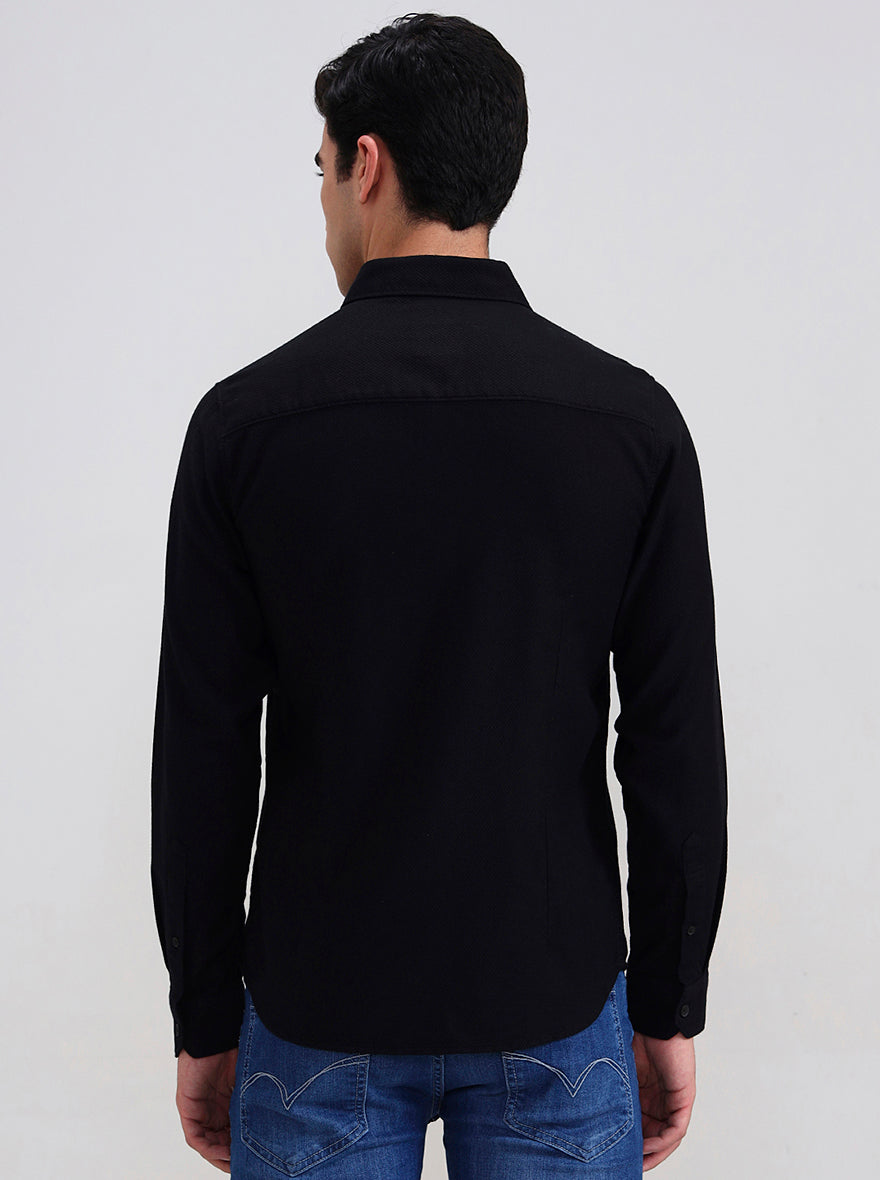 Black Solid Slim Fit Casual Shirt | Greenfibre