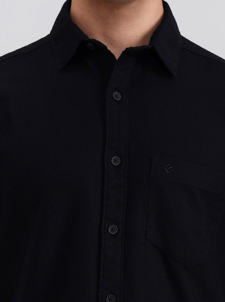 Black Solid Slim Fit Casual Shirt | Greenfibre