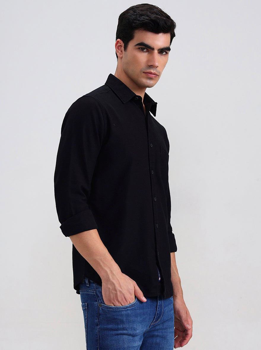 Black Solid Slim Fit Casual Shirt | Greenfibre