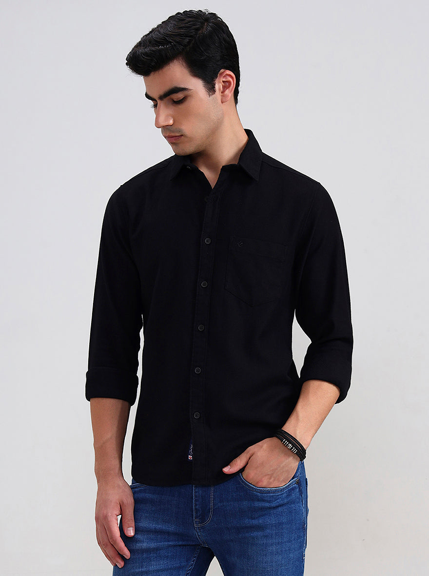 Black Solid Slim Fit Casual Shirt | Greenfibre