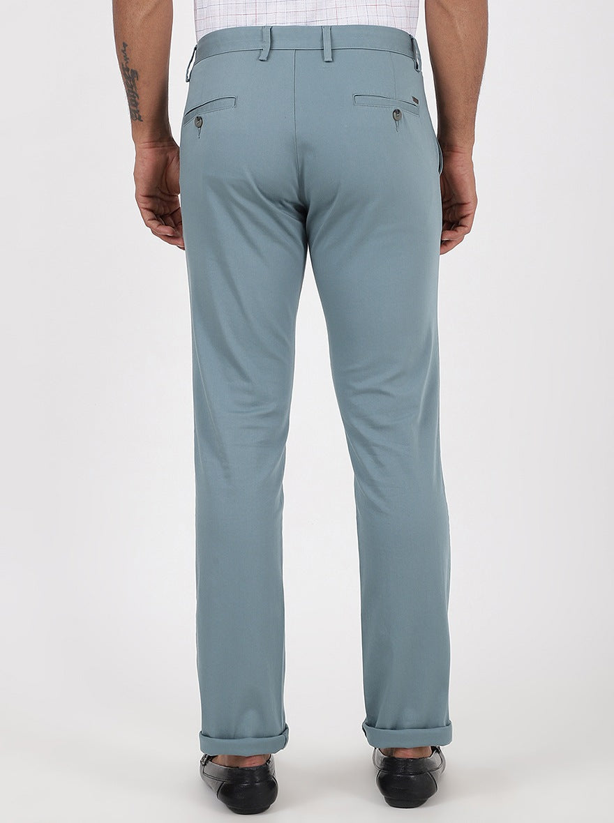 Light Blue Solid Super Slim Fit Casual Trouser | Greenfibre