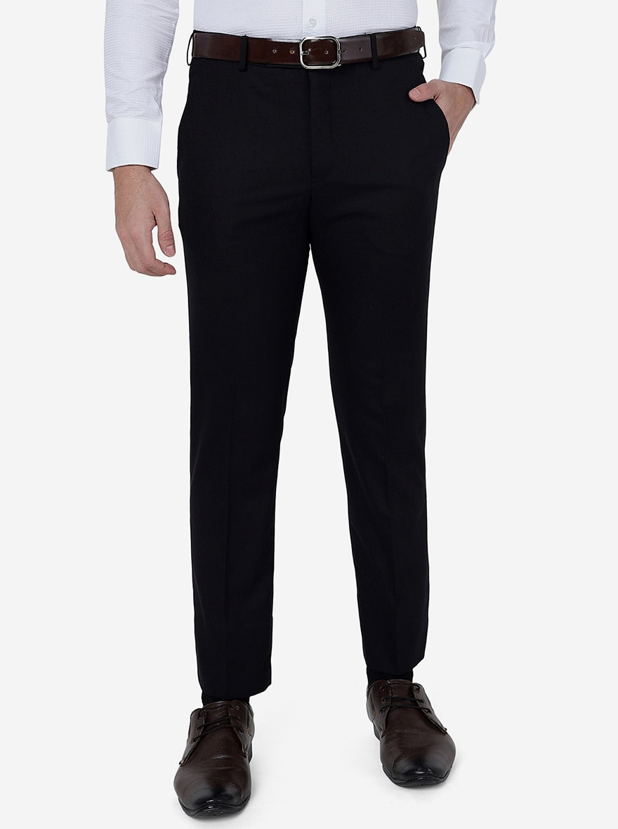 Black Solid Slim Fit Formal Trouser | Greenfibre