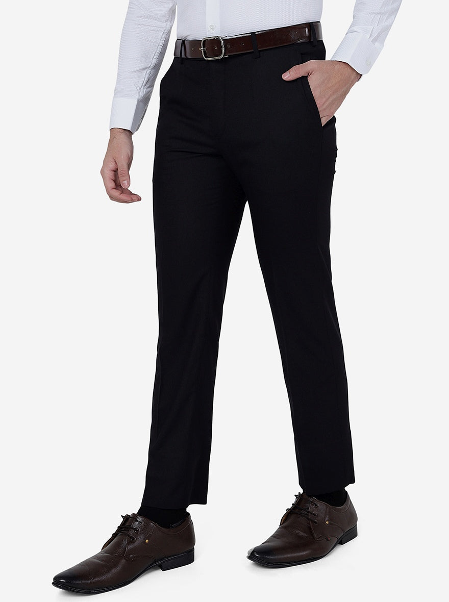 Black Solid Slim Fit Formal Trouser | Greenfibre