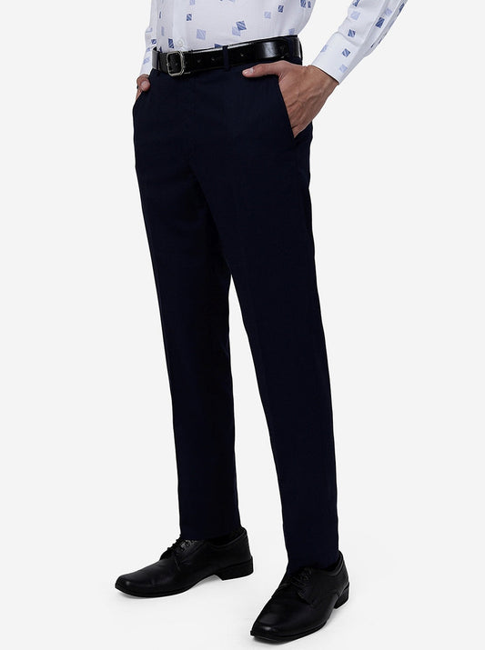 Blue Solid Slim Fit Formal Trouser | Greenfibre