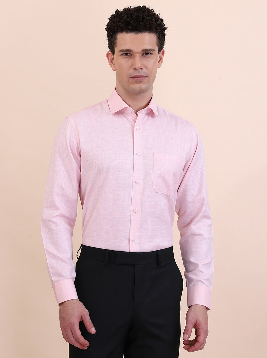Peach Solid Slim Fit Formal Shirt | Greenfibre