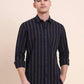 Navy Blue Striped Smart Fit Semi Casual Shirt | Greenfibre