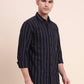 Navy Blue Striped Smart Fit Semi Casual Shirt | Greenfibre