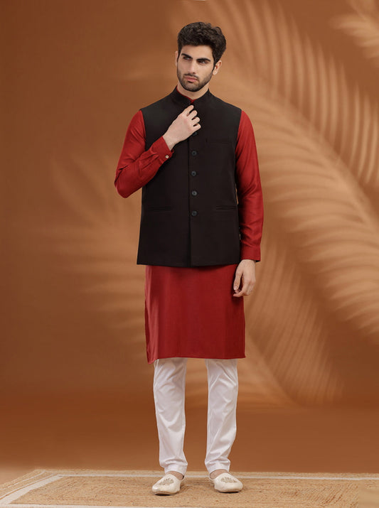 Black Solid Waist Coat | Greenfibre