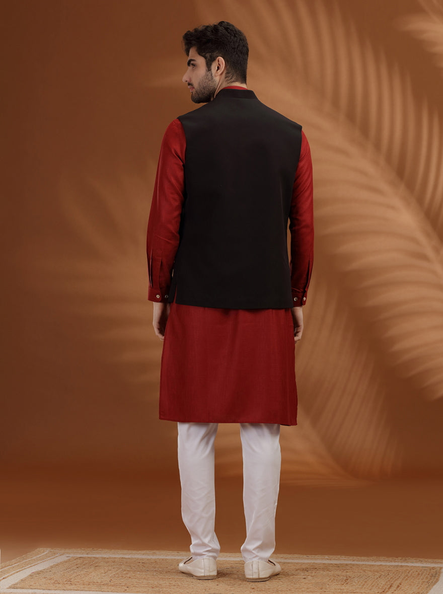 Black Solid Waist Coat | Greenfibre