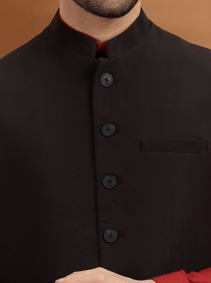 Black Solid Waist Coat | Greenfibre