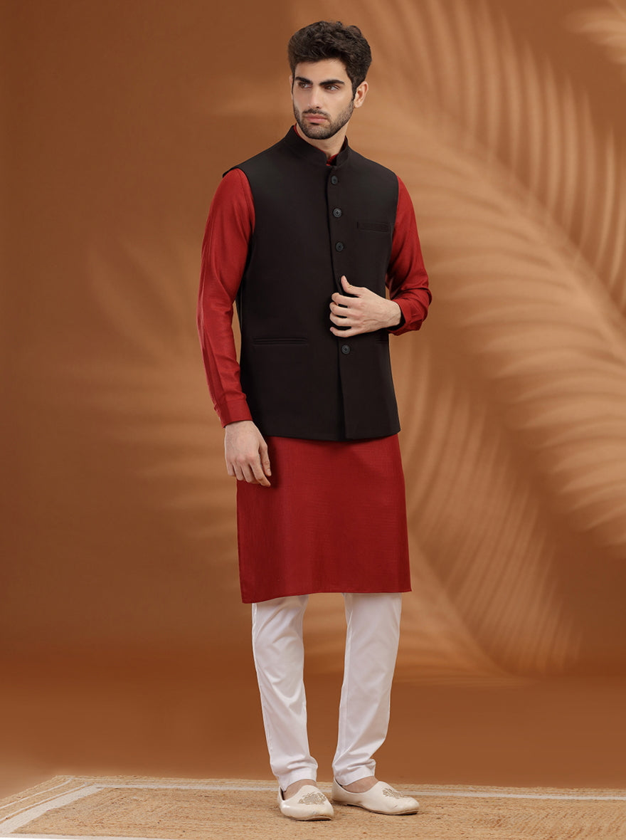 Black Solid Waist Coat | Greenfibre