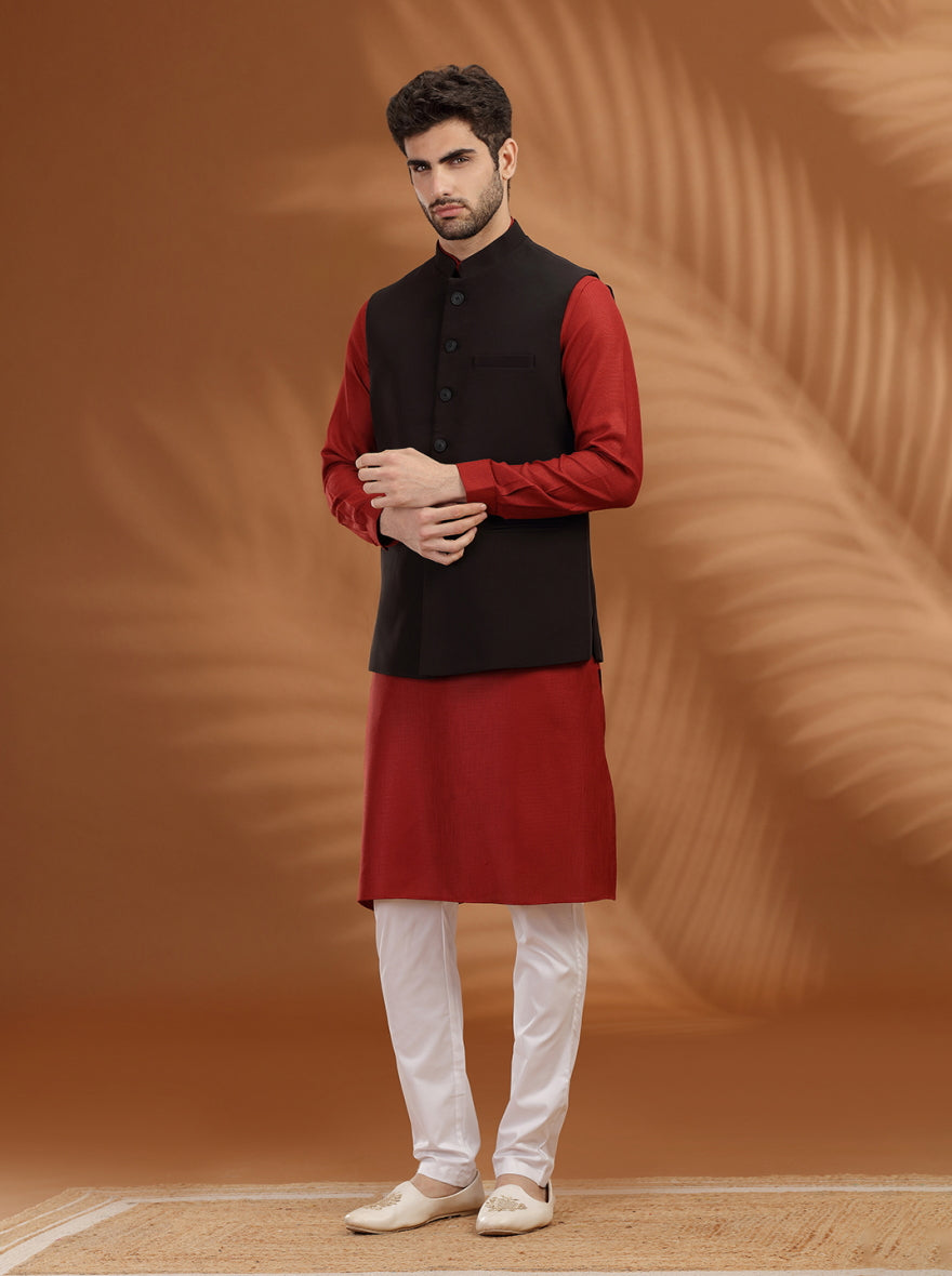 Black Solid Waist Coat | Greenfibre