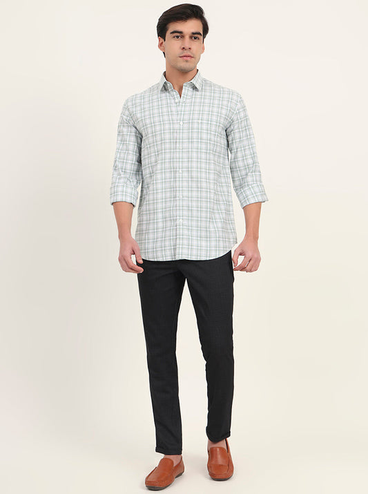 Green Checked Slim Fit Semi Casual Shirt | Greenfibre