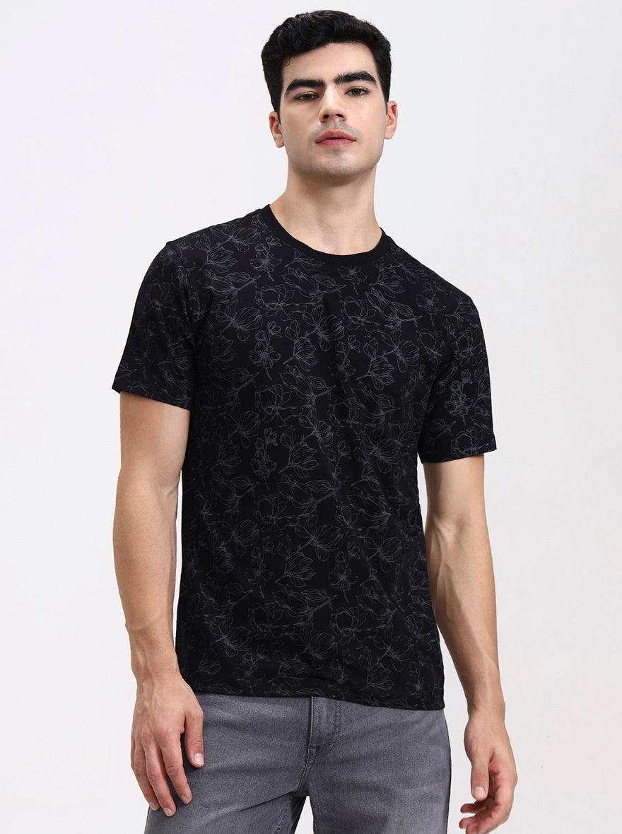 Black Printed Slim Fit T-Shirt | Greenfibre