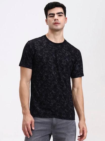Black Printed Slim Fit T-Shirt | Greenfibre