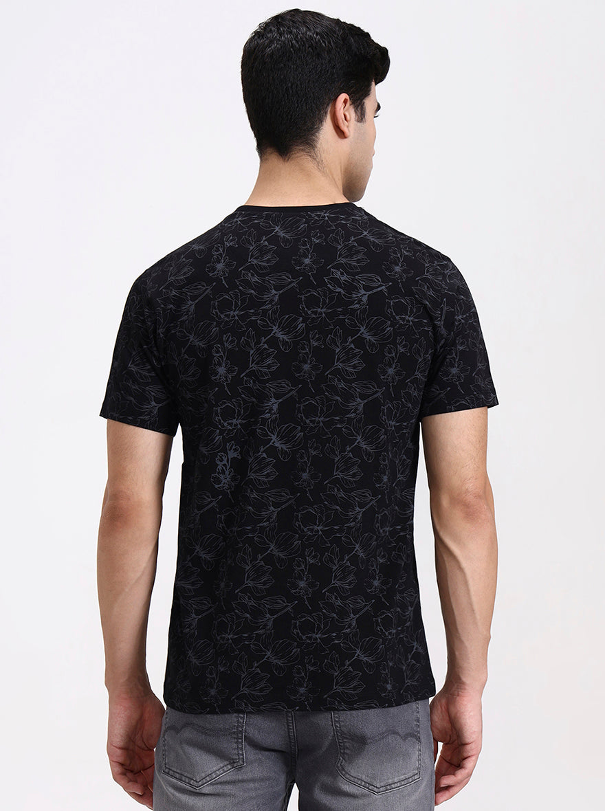 Black Printed Slim Fit T-Shirt | Greenfibre