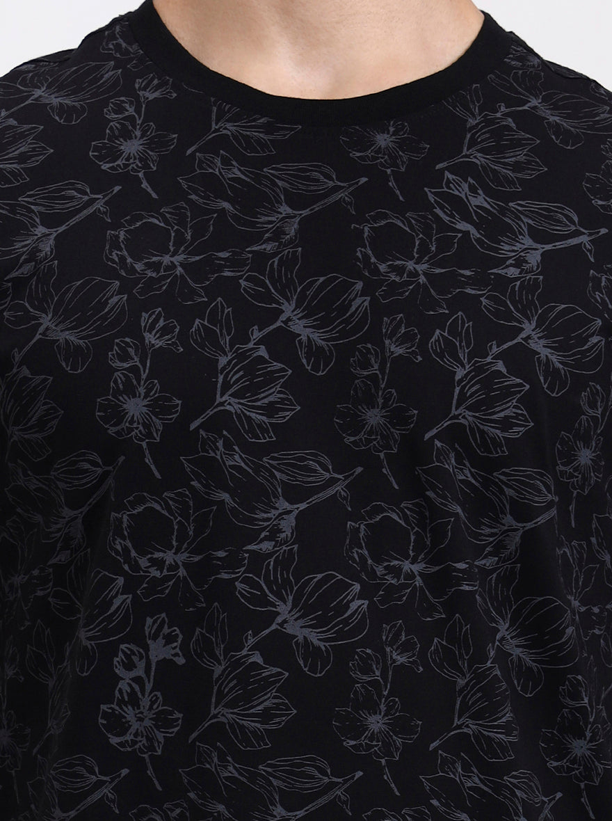 Black Printed Slim Fit T-Shirt | Greenfibre