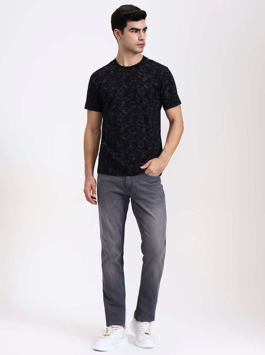 Black Printed Slim Fit T-Shirt | Greenfibre