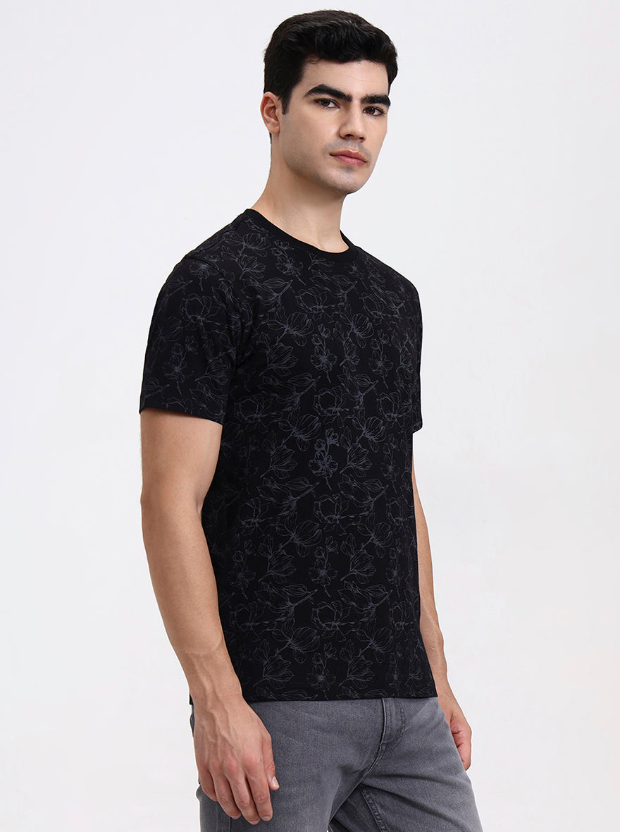 Black Printed Slim Fit T-Shirt | Greenfibre