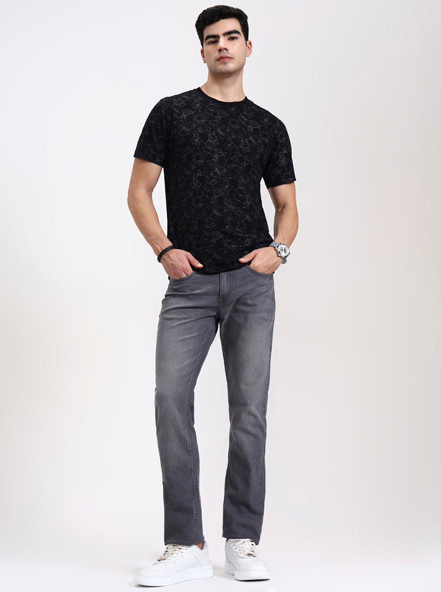 Black Printed Slim Fit T-Shirt | Greenfibre