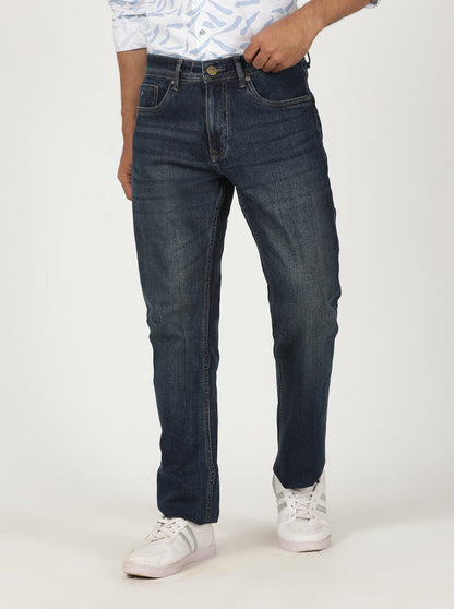 Dark Blue Washed Straight Fit Jeans | Greenfibre