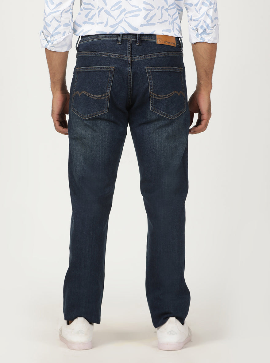 Dark Blue Washed Straight Fit Jeans | Greenfibre