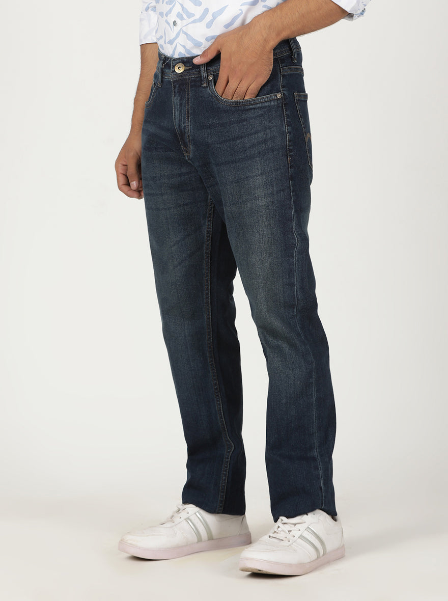 Dark Blue Washed Straight Fit Jeans | Greenfibre