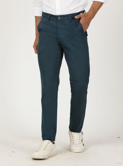 Blue Solid Neo Fit Casual Trouser | Greenfibre