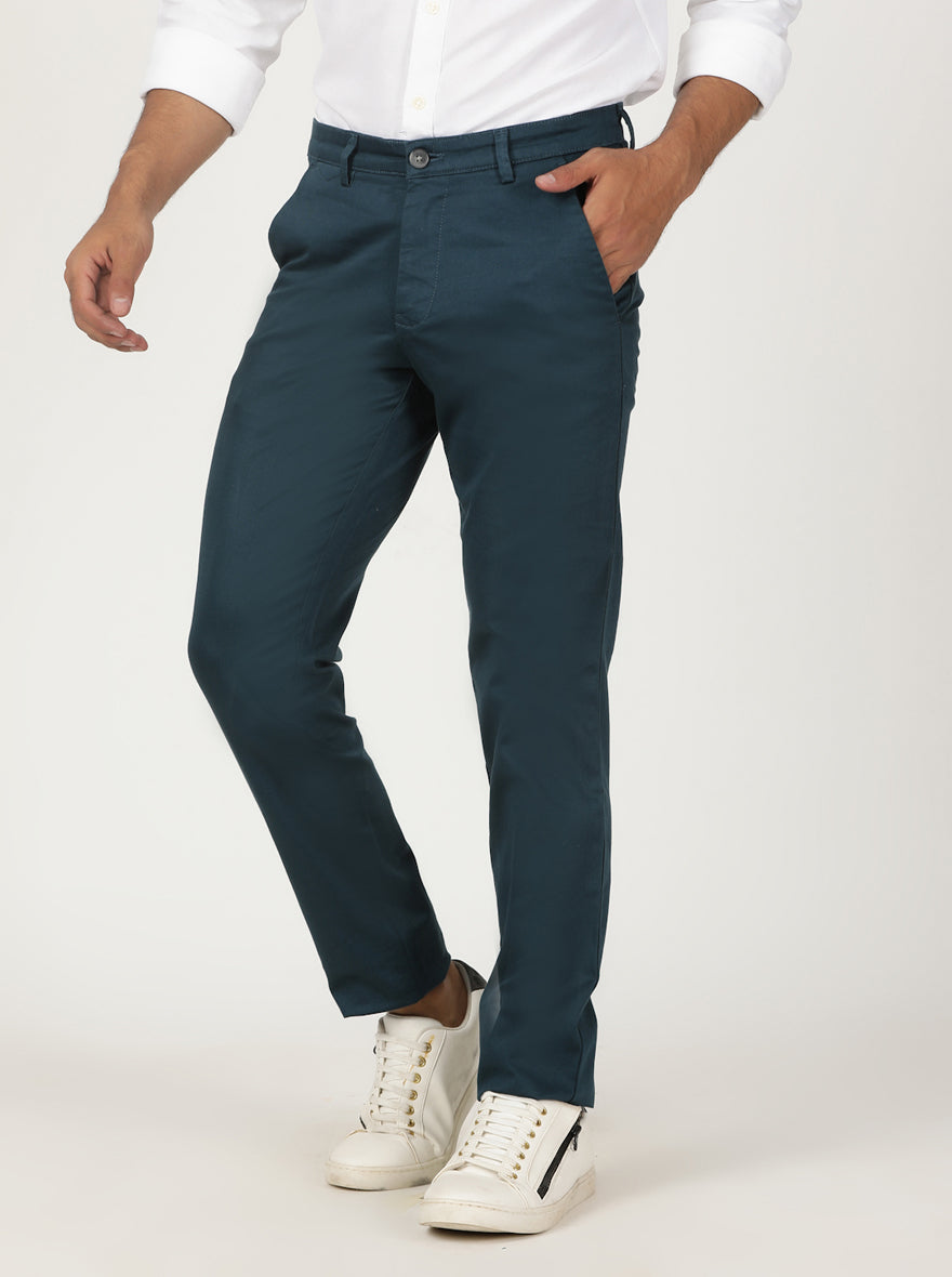 Blue Solid Neo Fit Casual Trouser | Greenfibre