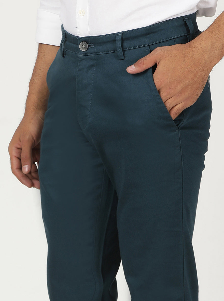 Blue Solid Neo Fit Casual Trouser | Greenfibre