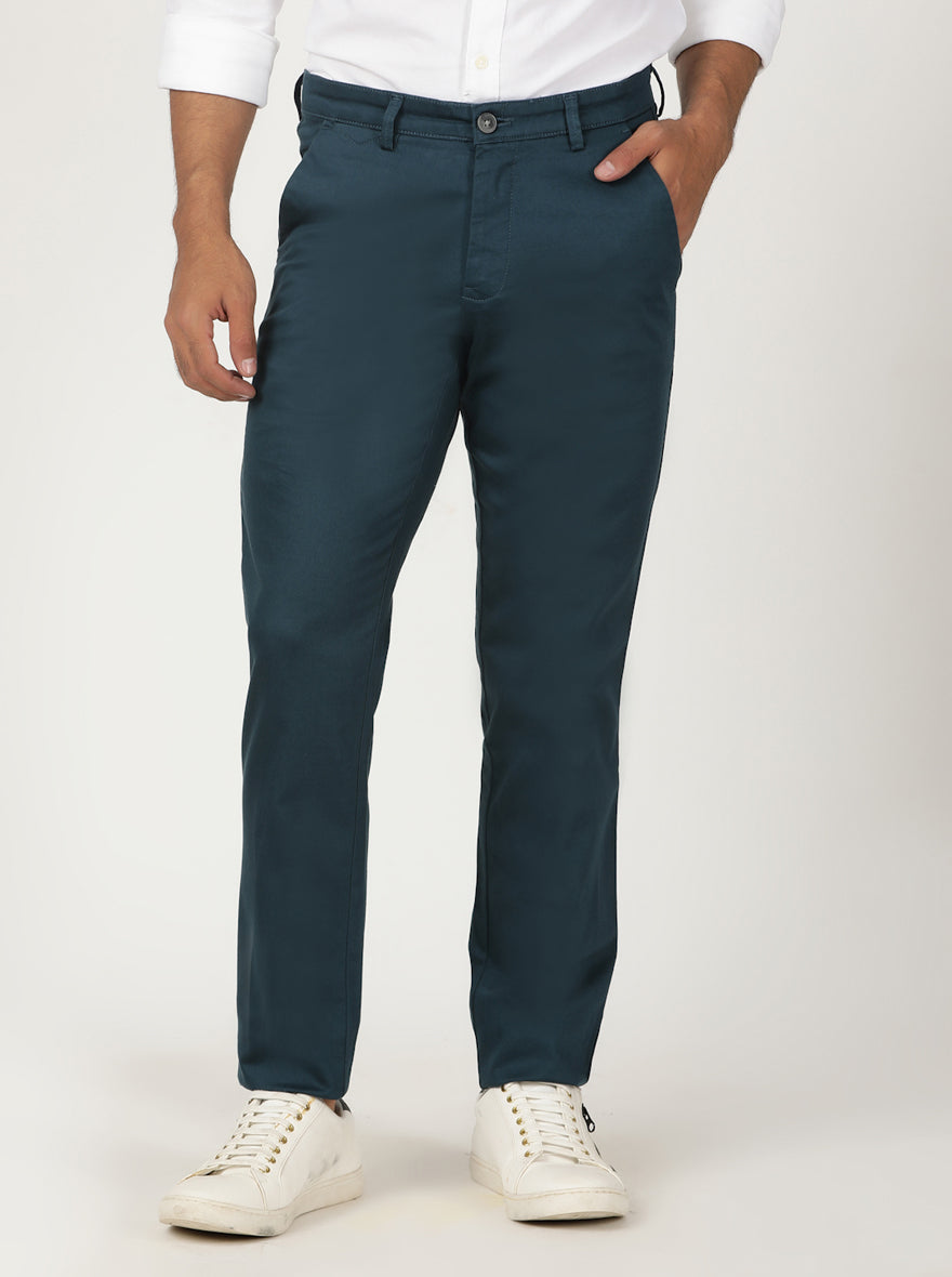 Blue Solid Neo Fit Casual Trouser | Greenfibre