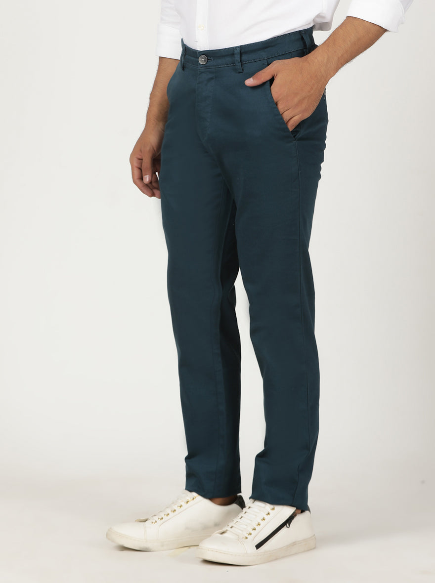 Blue Solid Neo Fit Casual Trouser | Greenfibre