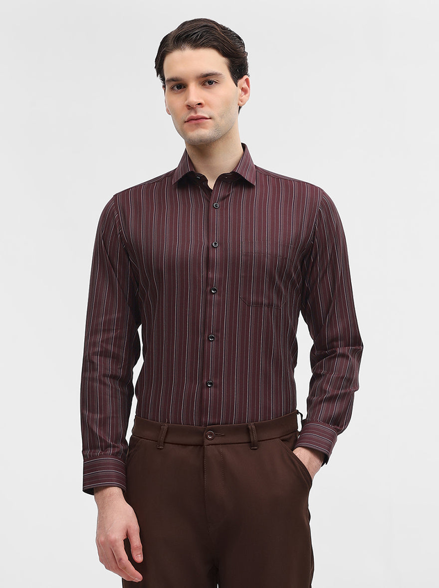 Maroon Striped Slim Fit Formal Shirt | Greenfibre
