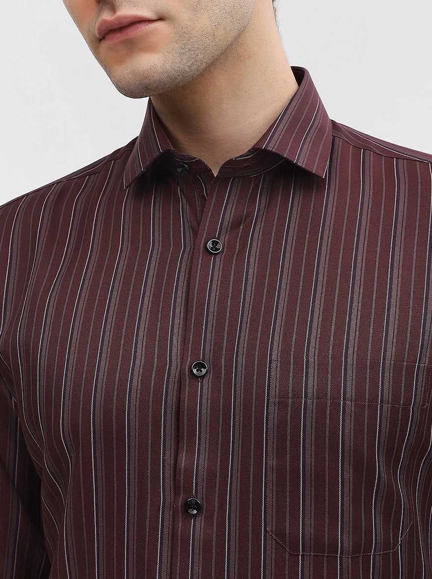 Maroon Striped Slim Fit Formal Shirt | Greenfibre