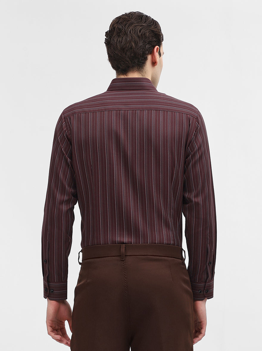 Maroon Striped Slim Fit Formal Shirt | Greenfibre