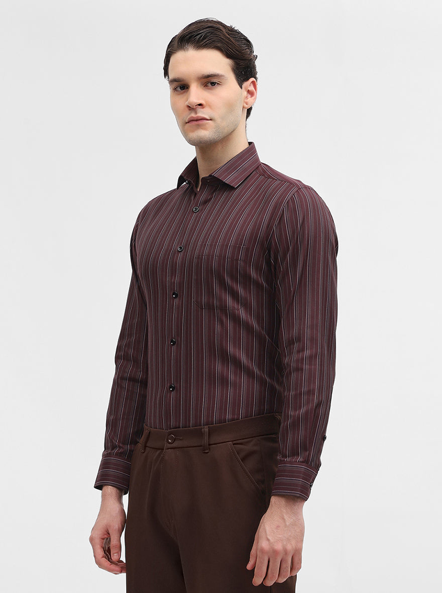 Maroon Striped Slim Fit Formal Shirt | Greenfibre