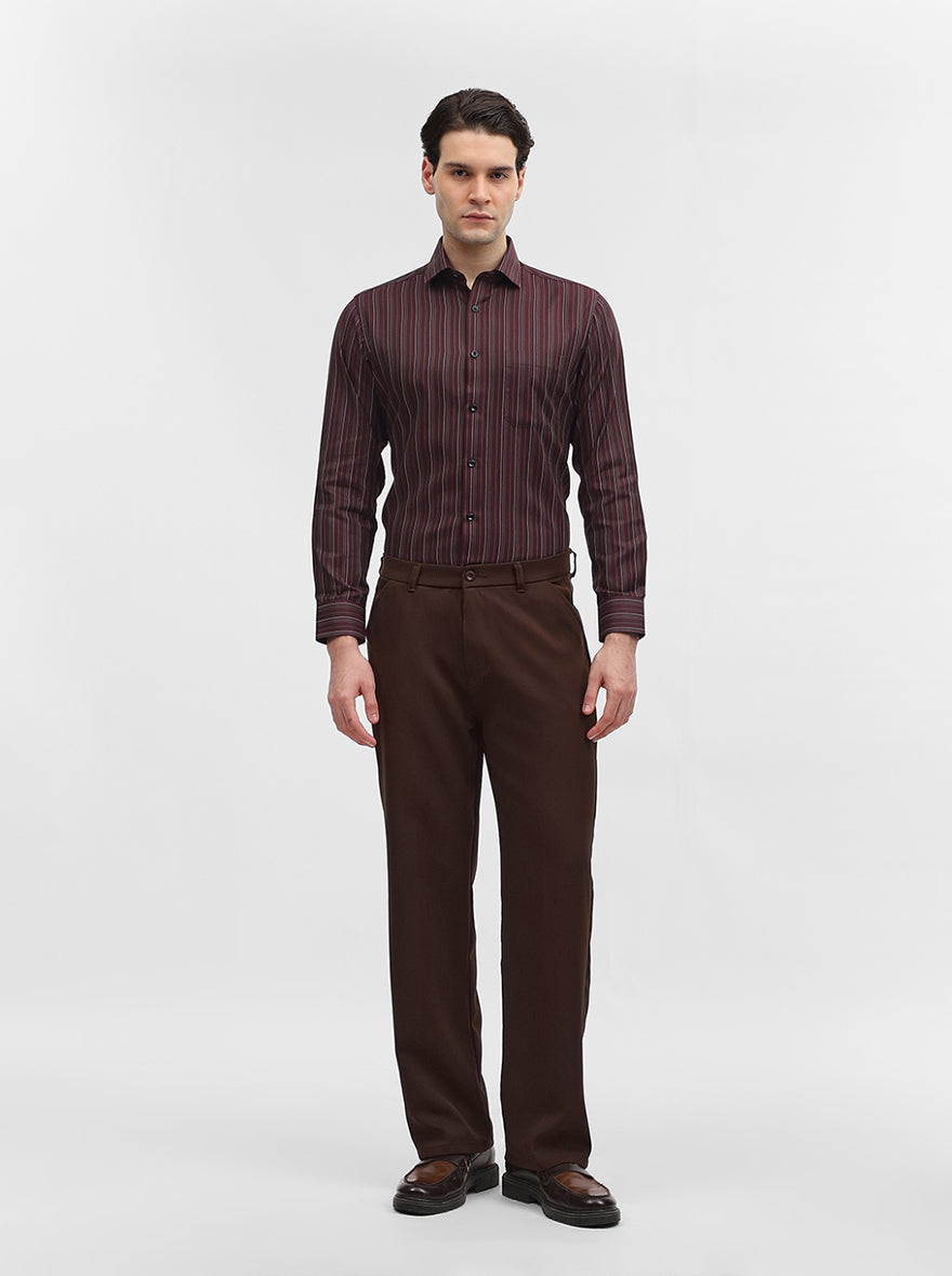 Maroon Striped Slim Fit Formal Shirt | Greenfibre
