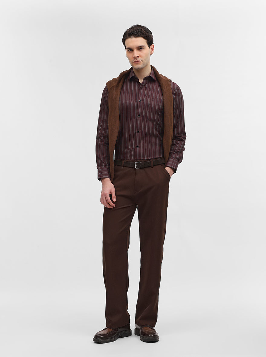 Maroon Striped Slim Fit Formal Shirt | Greenfibre