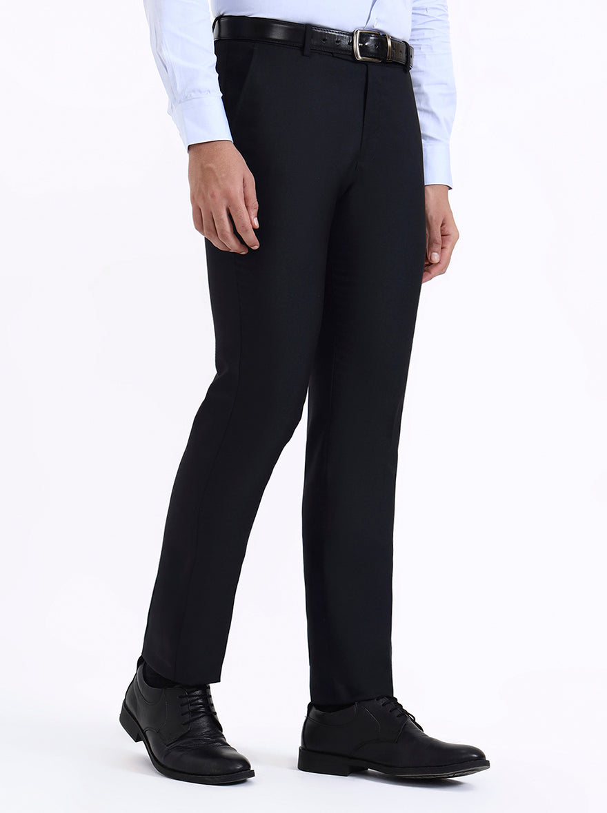 Navy Blue Solid Super Slim Fit Formal Trouser | Greenfibre