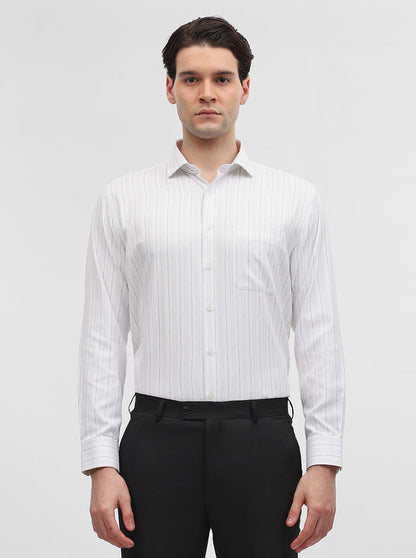 White & Grey Striped Regular Fit Formal Shirt | Greenfibre